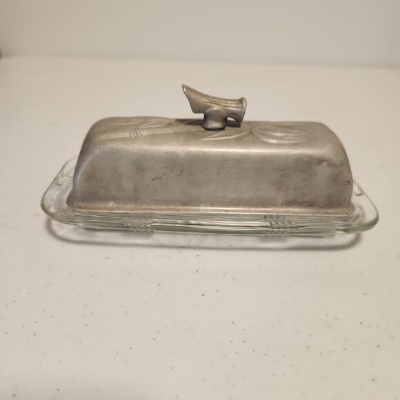 Vintage 1950s Everlast Forged Aluminum Covered Butter Dish Retro Bamboo Pattern - Picture 1 of 7
